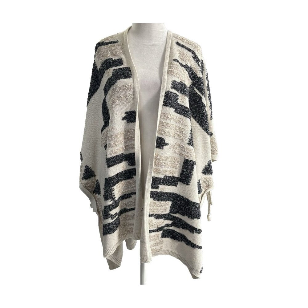 LUCKY BRAND Women Poncho Sweater One Size Ivory Shawl Aztec Travel Casual 25-7